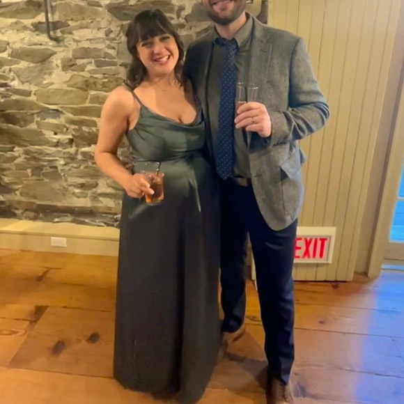 Revelry Maternity Skye Satin Dress in Eucalyptus, size 10P - Picture 4 of 6